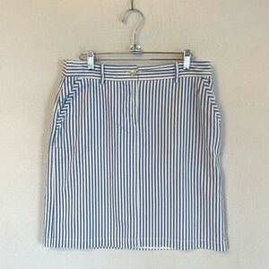 TALBOTS Size 8P Petites Blue & White Striped Mini Skirt Lined 100% Cotton